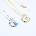 wholesale Moon and Owl Synthetic Opal OPAL Pendant S925 Silver Women's White Opal Playful Jewelry Necklace Pendant-0-2