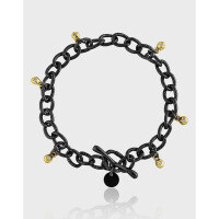 wholesale S925 Sterling Silver 104 Korean Version Light Luxury High-End Sense Minimalist Chain Design Diamond-Inlaid Pendant OT Clasp Bracelet for Women-Black+18K Gold 925 Silver