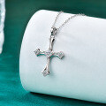 S925 Sterling Silver Moissanite Princess Cut Cross Pendant Necklace-0-0