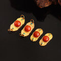 wholesale [925 Sterling Silver Gold Plated Inlaid with Natural Southern Red Agate and Jadeite Hand Plate Double Ear Accessories Red Jadeite Bezel Set Double Ring Buckle DIY Bracelet]-0-3