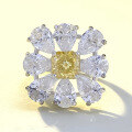 wholesale S925 Silver New Imported High Carbon Diamond 6*6 Yellow Diamond Ring Cluster Flower Setting Wedding Ring-0-0