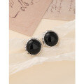 wholesale 925 Sterling Silver Round Black Onyx Stud Earrings for Women, Minimalist and Aloof Style, Elegant and Unique High-End Sense Jewelry-0-1