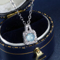 S925 Silver-Plated A-Grade Natural Blue Water Jade Gourd Pendant Necklace-0-0