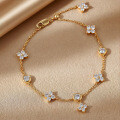 18k Gold Plated S925 Silver Classic Four-Leaf Clover Moissanite Bracelet-0-0