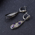 wholesale S925 Sterling Silver Italian Craftsmanship Designer Earrings, Vintage Style High-End Natural Amethyst Stud Earrings-0-2