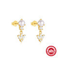 wholesale S925 Sterling Silver Vintage Pearl Earrings for Women, Small Drop Style with Rhinestones and Elegant Tassel Design-0-4