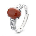 wholesale S925 Sterling Silver Retro Antique Southern Red Agate Pattern Totem Prong Setting Vintage Artistic Open-End Ring-0-4