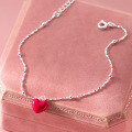 wholesale S925 Sterling Silver Small Fresh Red Epoxy Resin Heart Bracelet Ins Style Simple Design Red Heart Bracelet S7850-0-3