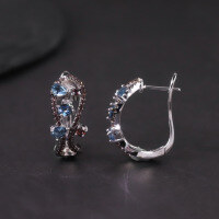 wholesale S925 Sterling Silver Small-Design Natural Garnet Earrings with Group-Set Topaz, Peridot, Multicolored Gemstones, and Amethyst-Natural amethyst earrings