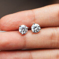 Sterling Silver Moissanite Ear Studs, Hypoallergenic Cartilage Earrings for Women, Minimalist Cross-Border Design-0-2