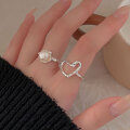 wholesale S925 Sterling Silver Natural Freshwater Pearl Heart Ring for Women, Small and Exquisite, Elegant and Fashionable, Light Luxury Heart-shaped Finger Ring-0-2