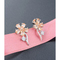 wholesale Sterling Silver S925 Floral Stud Earrings with Diamonds, Korean Style Small and Unique Design Fresh and Delicate Earrings-0-3