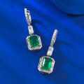 wholesale S925 Silver Ring, European and American Fashion Long Style Simulated Emerald 6*8mm Rectangle Cross-Border Earrings-0-2