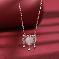 wholesale S925 Sterling Silver New Chinese Style Trendy Double Dragons Playing with Pearl Peace Lock Chalcedony Necklace for Women, Dragon Zodiac Pendant-S925 Silver Necklace 925 Silver