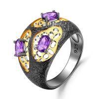 wholesale S925 silver Italian designer ring with vintage style and high-end feel, featuring natural amethyst-Natural Amethyst Ring  US Size 7