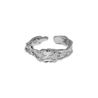 wholesale S925 Sterling Silver Korean Version Ins Small and Unique Design Lava Surge Zircon Textured Open Adjustable Ring for Women-Platinum [White Stone] Opening adjustable