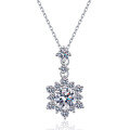 wholesale S925 Sterling Silver Moissanite Snowflake Pendant Necklace for Women, Elegant and Fashionable Versatile Collarbone Chain-0-4
