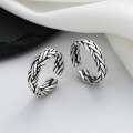 wholesale S925 Sterling Silver Retro Distressed Handmade Four-Strand Braided Rope Twist Design Open Ring-0-0