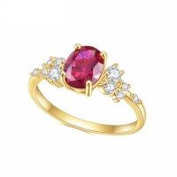 wholesale 925 Sterling Silver Plated with Lab-Grown Ruby Ring, Fashionable, Unique, and Luxurious Gold-Toned Ring-S925 Silver + Cultivated Ruby US Size 7