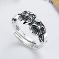 wholesale S925 Sterling Silver Mysterious European and American Punk Ghost Mask Open Ring, Stylish and Edgy Skull Head Trendy Statement Ring-0-0