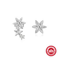wholesale 925 Sterling Silver New Asymmetrical Octagram Moon Flower Diamond Inlaid Earrings, Summer Hot Sellers-Gold#2 925 Silver