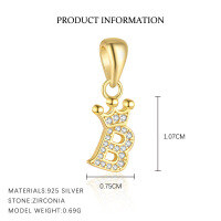 wholesale S925 Sterling Silver Cross-Border Fashionable Zircon Pendant Necklace with 26 Letters-Letter B-Single Pendant/Gold 925 Silver