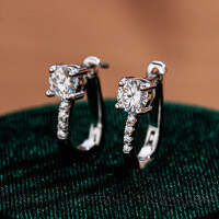 S925 Silver Classic U-Shape Moissanite Earrings, 1ct D Color-Set with 50-point zircon  925 silver
