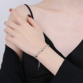 wholesale S925 Sterling Silver Vintage 3D Heart Pendant Connected Circle Chain Bracelet, Minimalist Niche Design for Versatile Styling-0-2