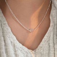 wholesale S925 Sterling Silver Minimalist Niche Design High-End White Chalcedony Necklace for Women, Luxurious Collarbone Chain-Pure silver (40+5CM)