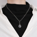 wholesale S925 Sterling Silver Korean Retro Hexagonal Geometric Pendant Trendy Unisex Necklace-0-3