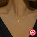 wholesale S925 silver alloy flower four-leaf clover bezel-set zirconia necklace with Korean design and diamond accents-0-2