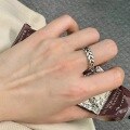 wholesale Vintage sterling silver S925 oxidized wheat-stitched open ring for women, Korean ins style stackable-0-2