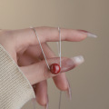 wholesale Metal Material: Sterling Silver Maker S999 Pure Silver Box Chain Red Bead Necklace for Women, New Style Versatile Red Zodiac Year Collarbone Chain, Light Luxury Niche-0-1