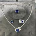S925 Silver Lab-Grown Royal Blue 12*12 Cushion Ring-0-6