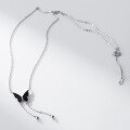 wholesale S925 Sterling Silver Exquisite Black Butterfly Light Bead Tassel Pendant Necklace Women's High-End Sense Collarbone Chain Y00751-0-3
