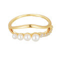 wholesale S925 plated with 14K gold, Japanese ETE-style natural freshwater pearl double-layer ring, simple and romantic elegant hand accessory-0-4