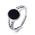 wholesale S925 Sterling Silver Retro Thai Silver Antique Style Twisted Double-Layer Resin Irregular Design Statement Adjustable Ring-0-4