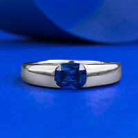 wholesale S925 Silver Royal Blue Simulated Diamond High-End Fashionable Square Ring, European and American New Style 5*6-R1103 Royal Blue Ring  Size 8