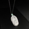 wholesale S925 Sterling Silver New Chinese Style Hit Natural High Ice White Agate Malaya Material Leaf Pendant Necklace Collarbone Chain for Women-0-4