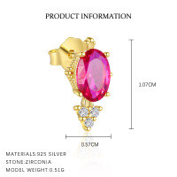 wholesale S925 Sterling Silver French-style Heart-shaped Zircon Earrings with Colorful Diamonds, Sweet and Exquisite Set-E4707-Gold/Single 925 Silver