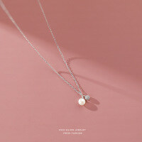 wholesale S925 Sterling Silver Cherry Freshwater Pearl Necklace, a minimalist and niche design with a luxurious feel, pearl collarbone chain for wholesale-4MM/Platinum 925 Silver