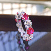 wholesale 925 Silver European and American Micro-Paved Round Diamond 5*5 Aquamarine Women's Index Finger Ring-Red>No. 6