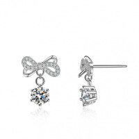 S925 Sterling Silver Moissanite Bow Drop Earrings with Tassel-50 points (empty boarding)