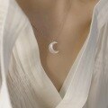 wholesale S925 Sterling Silver Ins Style Diamond-Inlaid Shell Moon Necklace Elegant Design Necklace Y01215-0-1