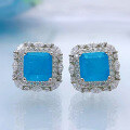 wholesale Metal, Simulated Emerald 7*7 Ear Studs with Full Diamond Surround, Women's Jewelry, Amazon Drop Shipping-0-5