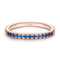 wholesale S925 Sterling Silver Single Row Half Eternity Ring with Rose Gold Plating and Blue Zircon for Women-0-10