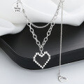 wholesale S925 Sterling Silver Double Layer Black Heart Mosaic Pixel Fringe Necklace Creamy Sweet Style Versatile Necklace-0-3