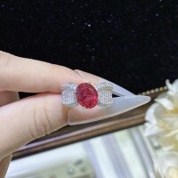Gold-Plated Sterling Silver Light Luxury Retro 8*10mm Lab-Grown Oval Gemstone Ring-Ruby ring  US size 6