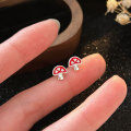 wholesale S925 Sterling Silver Korean-style Small Mushroom Enamel Drop Earrings for Women, Designed with a Sense of Luxury and Trendy Niche Aesthetic-0-0