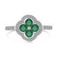 wholesale S925 Sterling Silver Light Luxury Geometric Four-Leaf Clover Stackable Ring for Women, Green and Versatile-0-7